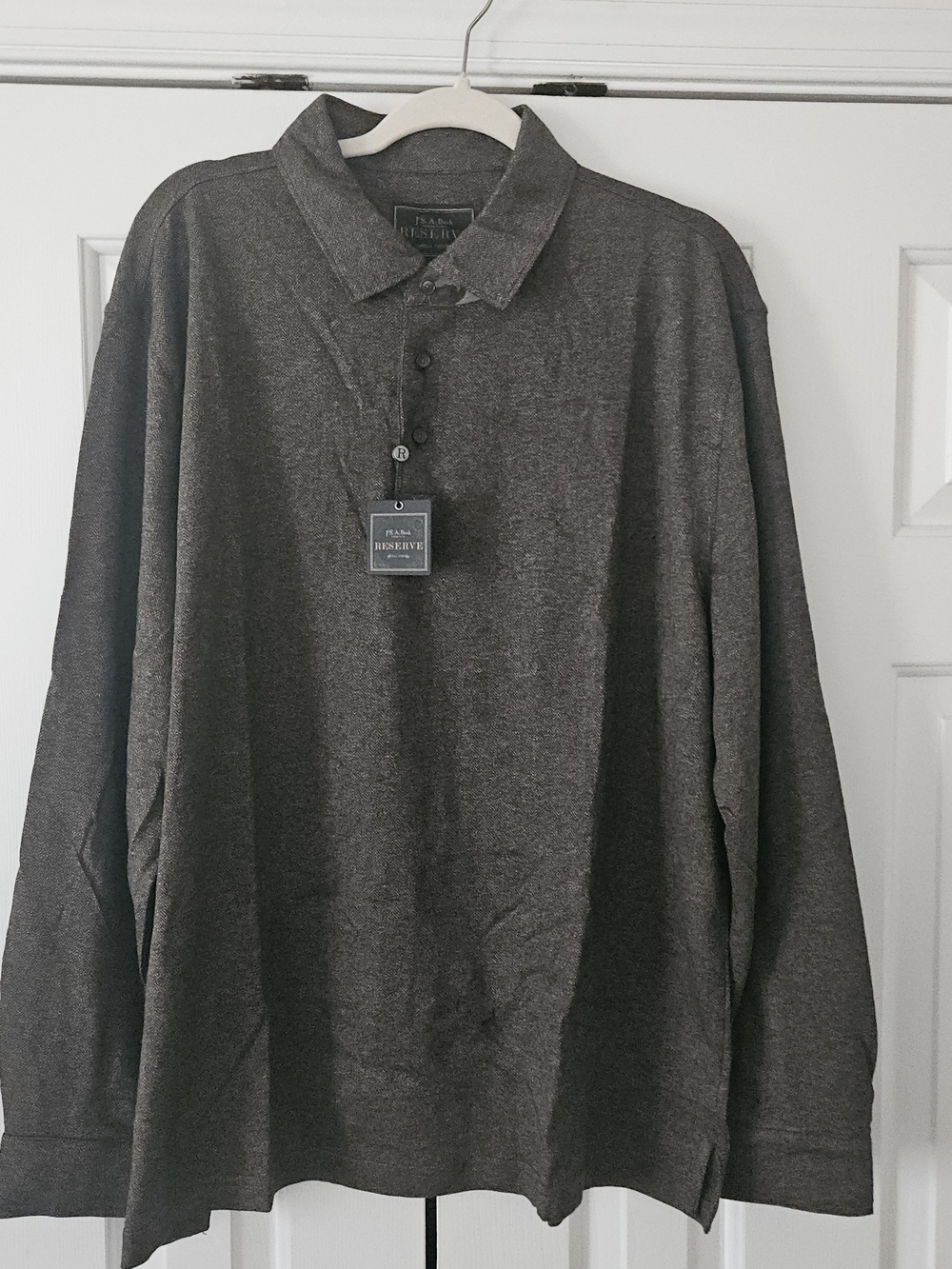 Jos. A. Bank Reserve Men's XL Brown Herringbone Long Sleeve Cotton Polo Shirt